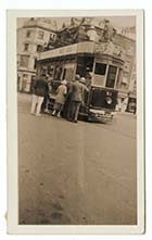 Parade boarding a tram